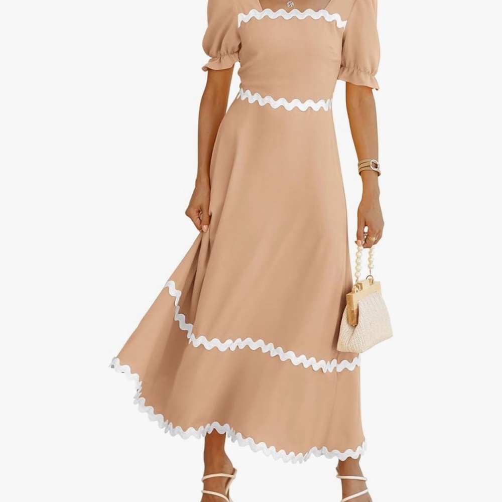 Elegant Tan Dress with White Accents